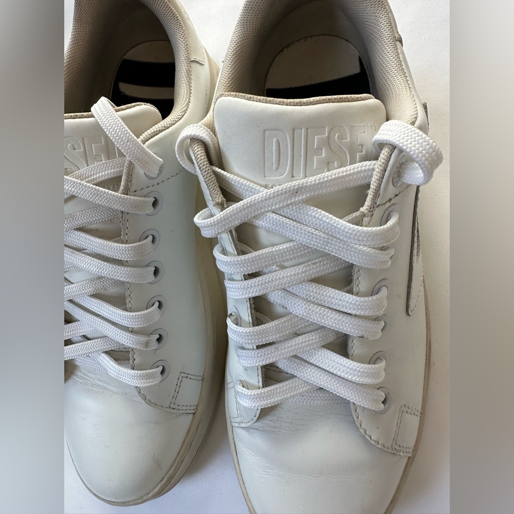 Diesel White Leather Women 9 Lace Up Sneakers
